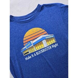 Blockbuster Make It A Blockbuster Night Retro Graphic T Shirt Blue Mens Large